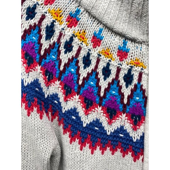 CHAPS Denim Knit Sweater Women's Gray/ Multi-Color Full Zip Nordic Fair Isle - Picture 6 of 9